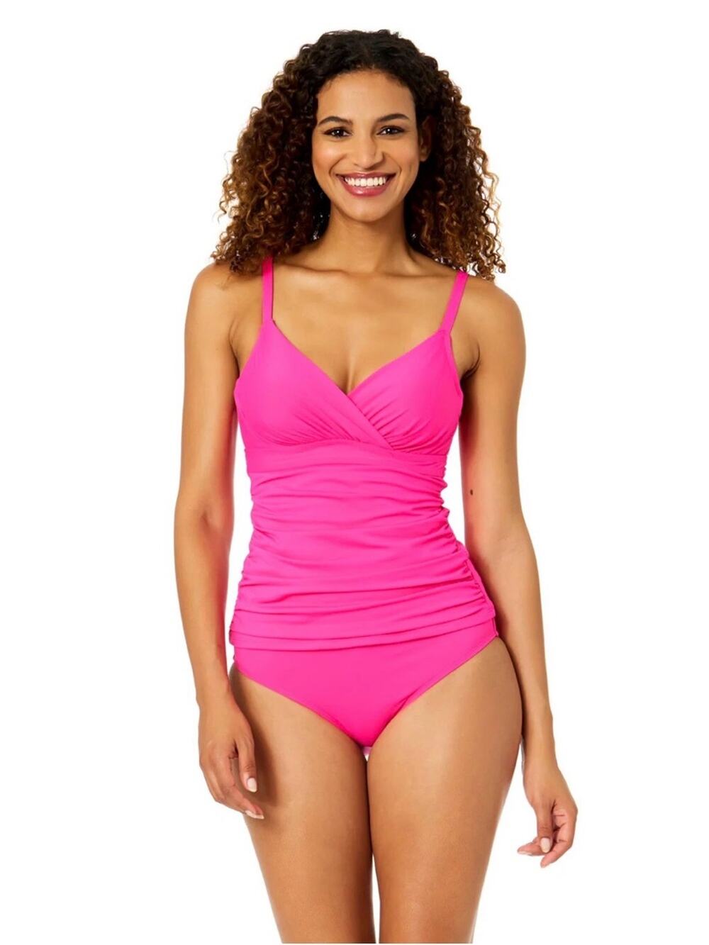 NEW ANNE COLE BRIGHT PINK Twist Front Underwire Tankini Swim
Top SZ 36DD 38D